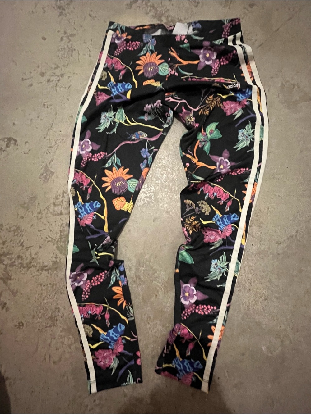 Adidas Women’s Floral Track Leggings in Black with White Stripes
